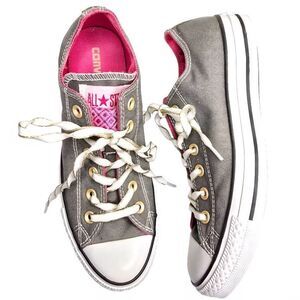 Converse Chuck Taylor All Star Low Double Tongue Sparkle Lace Gray White Pink Sn